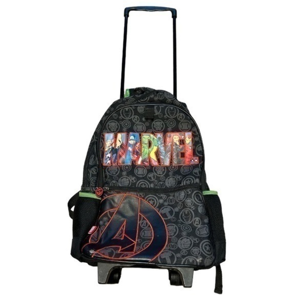 KIDS DISNEY MARVEL ROLLING BACKPACK, BLACK / NEON GREEN - Picture 1 of 9